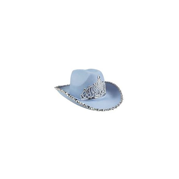 Lysebl cowboy hat med Tiara