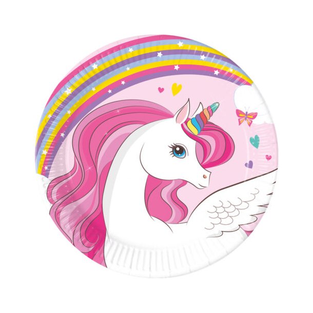 8 Pap Tallerkner 20cm FSC  UNICORN RAINBOW COLORS