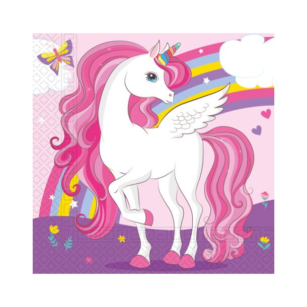 20 Servietter FSC 33X33cm  UNICORN RAINBOW COLORS