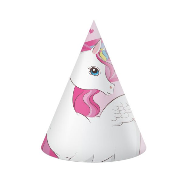 6 Party Hatte FSC  UNICORN RAINBOW COLORS