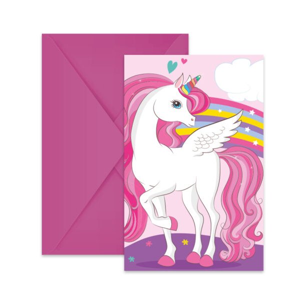 6 Invitationer FSC  UNICORN RAINBOW COLORS