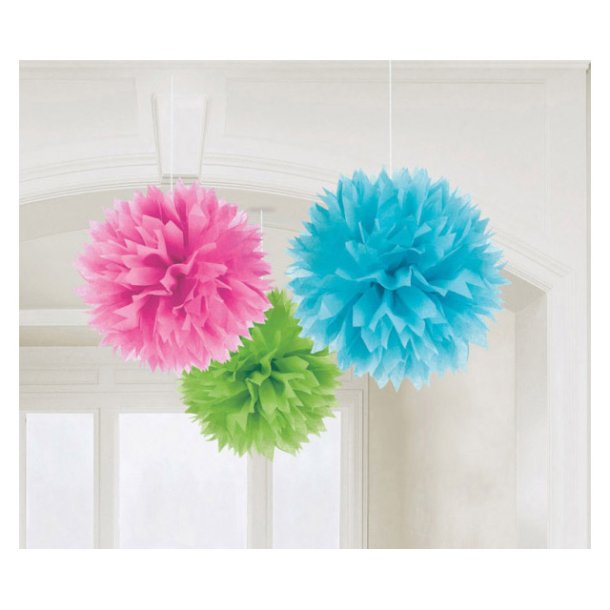 Papir pom pom flerfarvet 3 stk.