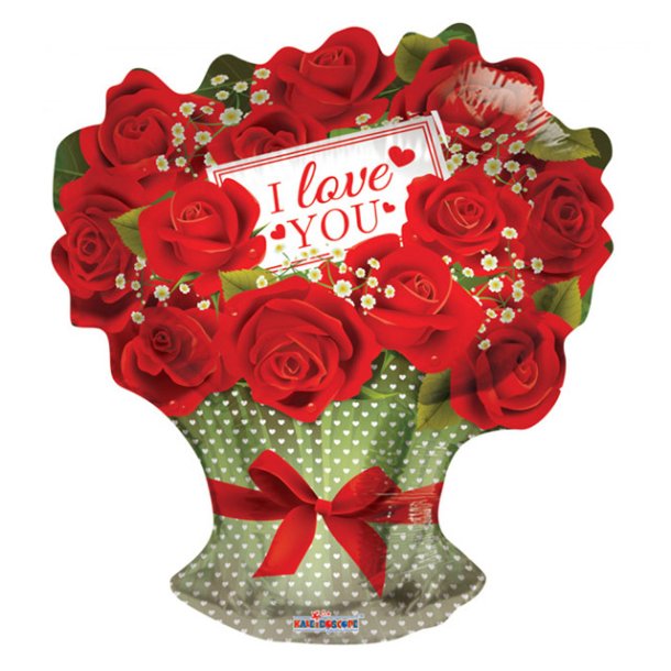 I LOVE YOU buket blomster folieballon rd - 46 cm