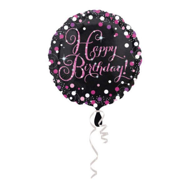 Happy birthday folieballon, lyserd slv stjerner - 46 cm