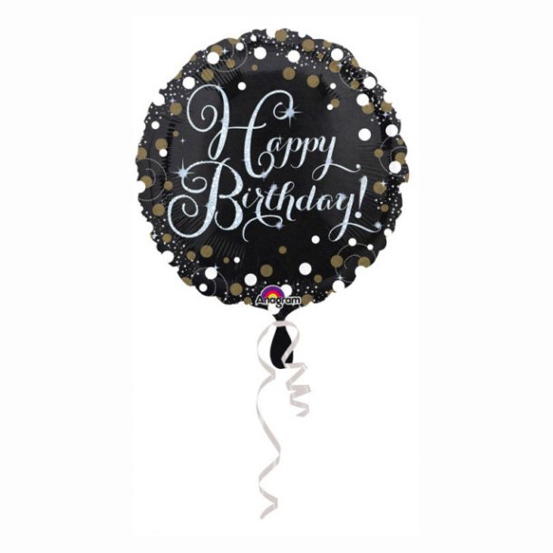 Happy birthday folieballon guld/slv stjerne - 46 cm