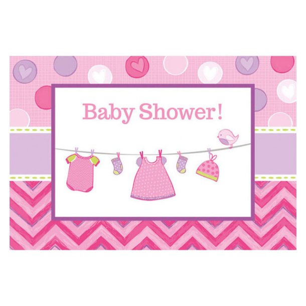 Invitationer "Baby Shower" 8 stk., Lyserd