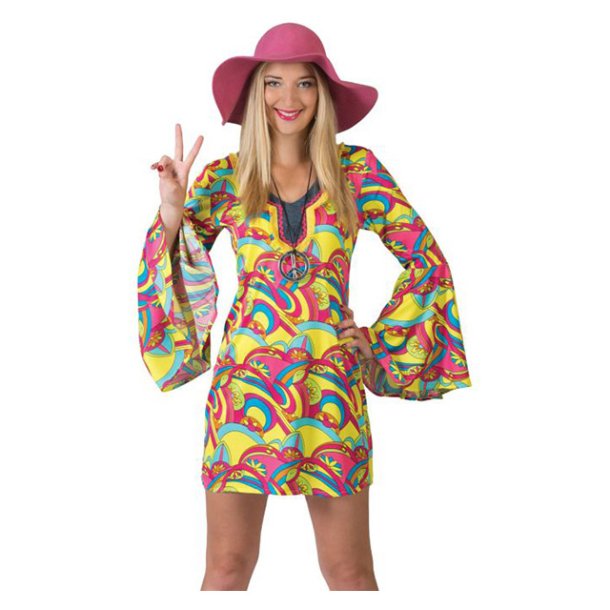 Disse latin Kilauea Mountain Hippie 70'er kjole m/flagermus ærmer - Kostumer kvinder - Partyshoppen.dk