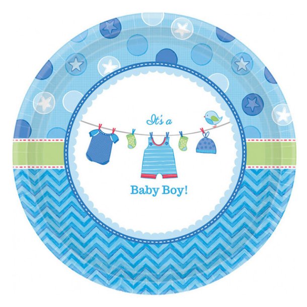 Paptallerkner "Its a baby boy" 8 stk. 17,7 cm, Lysebl