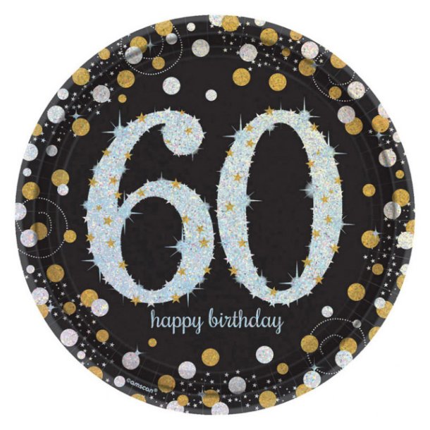 60 rs Fdselsdag paptallerkner 8 stk., 22,8 cm