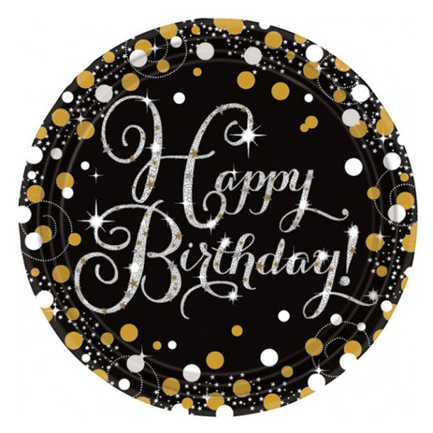 Happy Birthday tallerkner 8 stk., 22,8 cm