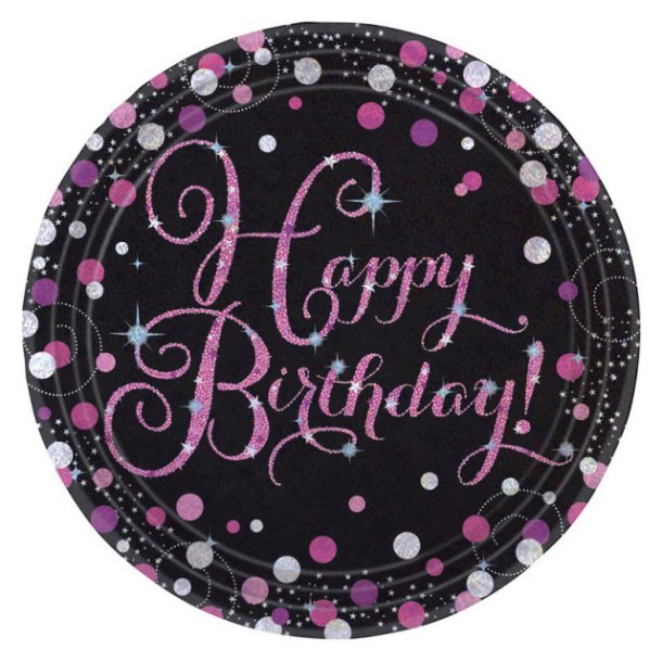 Happy Birthday tallerkner 8 stk., 22,8 cm