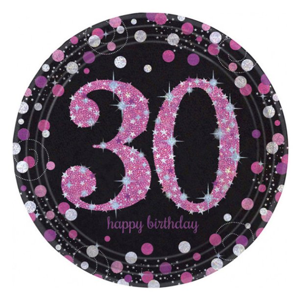 30 rs Fdselsdag paptallerkner 8 stk., 22,8 cm