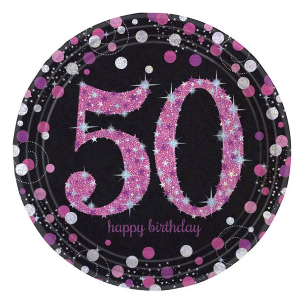 50 rs Fdselsdag paptallerkner 8 stk., 22,8 cm