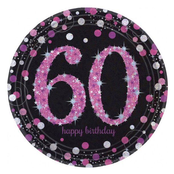 60 rs Fdselsdag paptallerkner 8 stk., 22,8 cm
