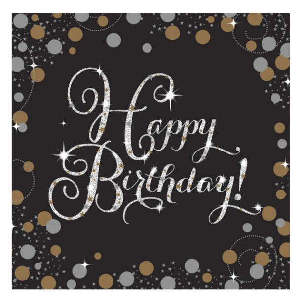 Happy Birthday servietter 16 stk., 33 cm