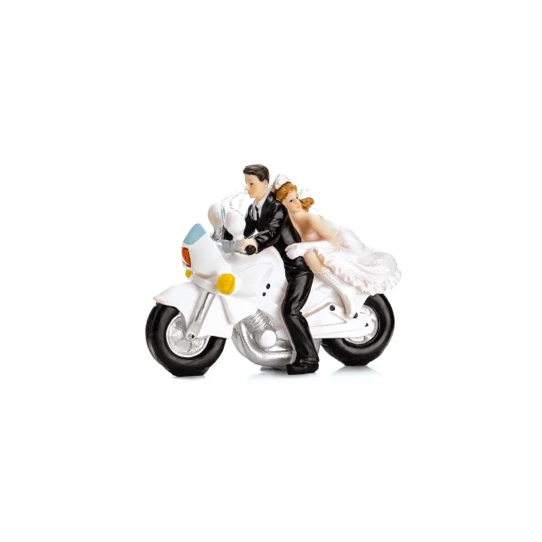 Kagefigur Brudepar p motorcykel